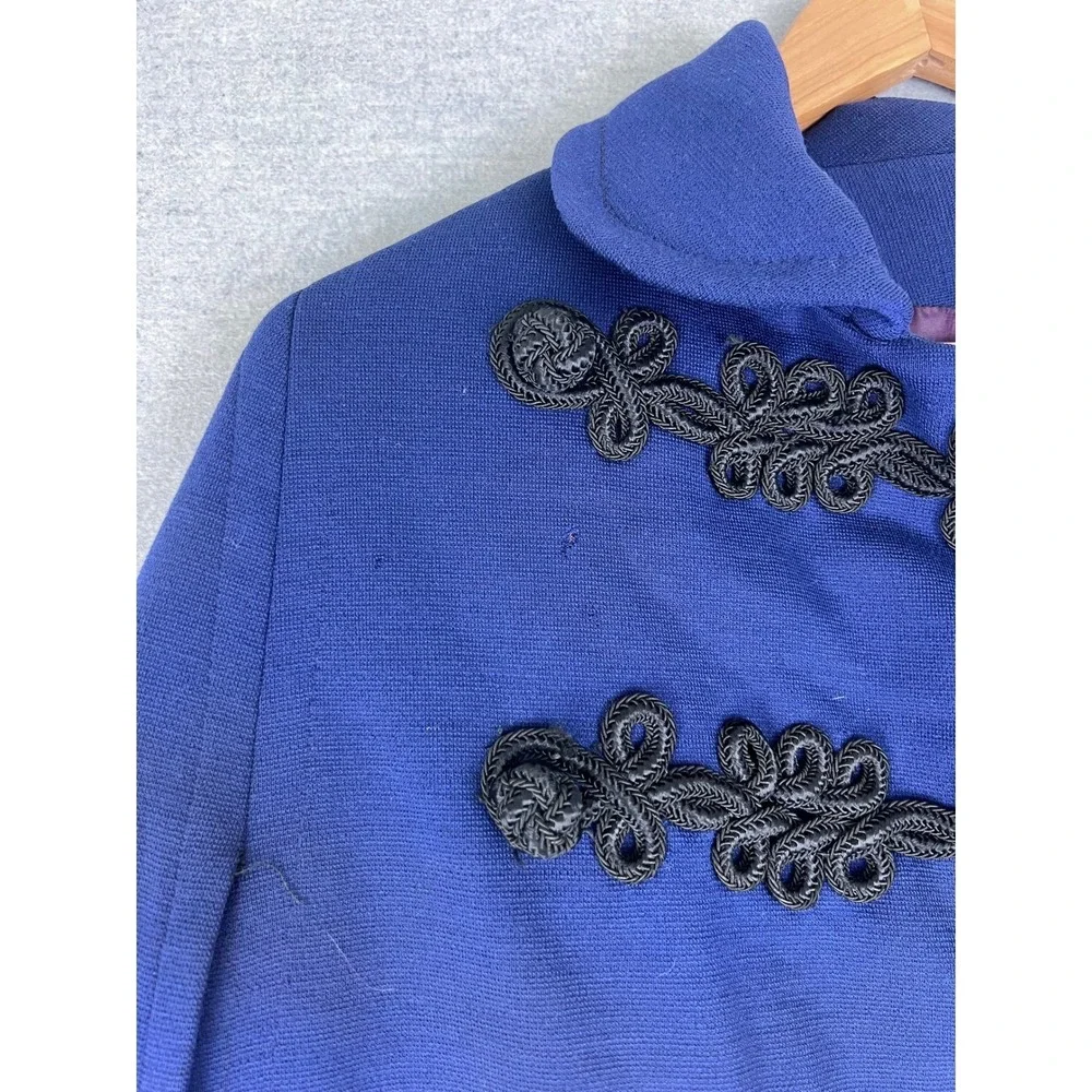 Vintage Royal Blue Cape Coat Military Frog Closure Ombre Lining Peter Pan Collar
